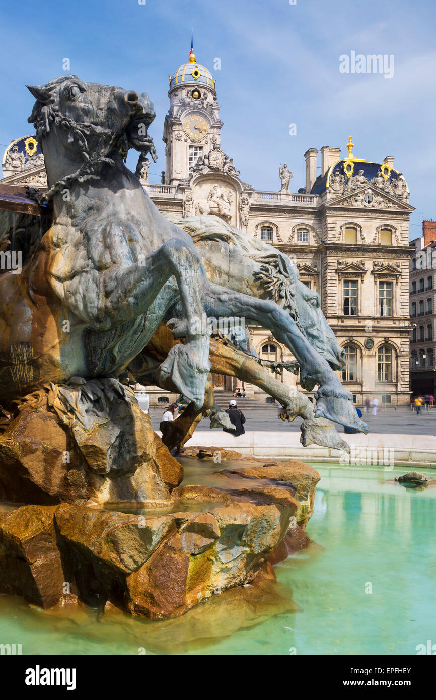 The Bartholdi Fountain in Lyon, France Stock Photo