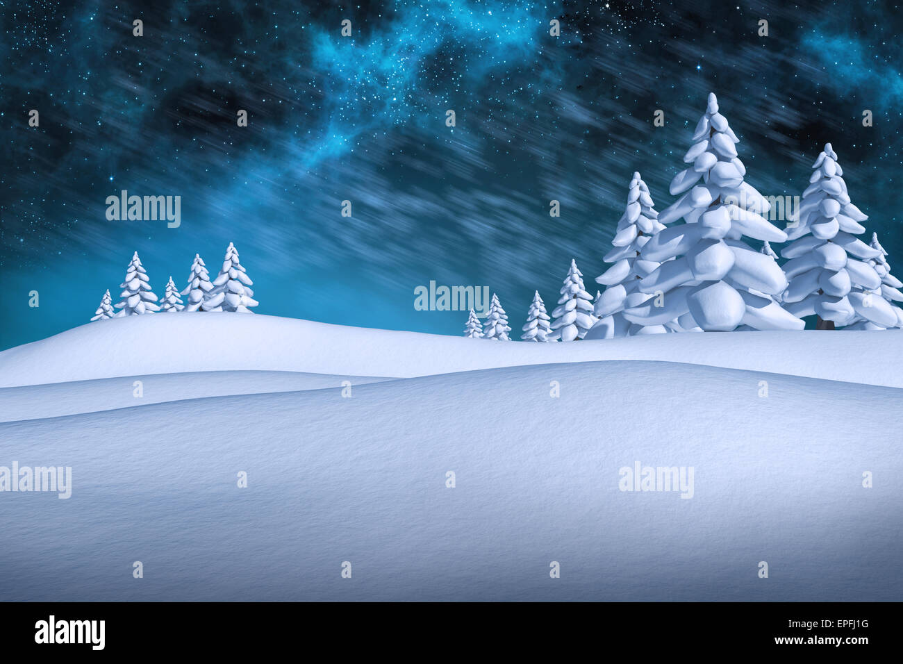 Composite image of white snowy landscape with fir trees Stock Photo - Alamy