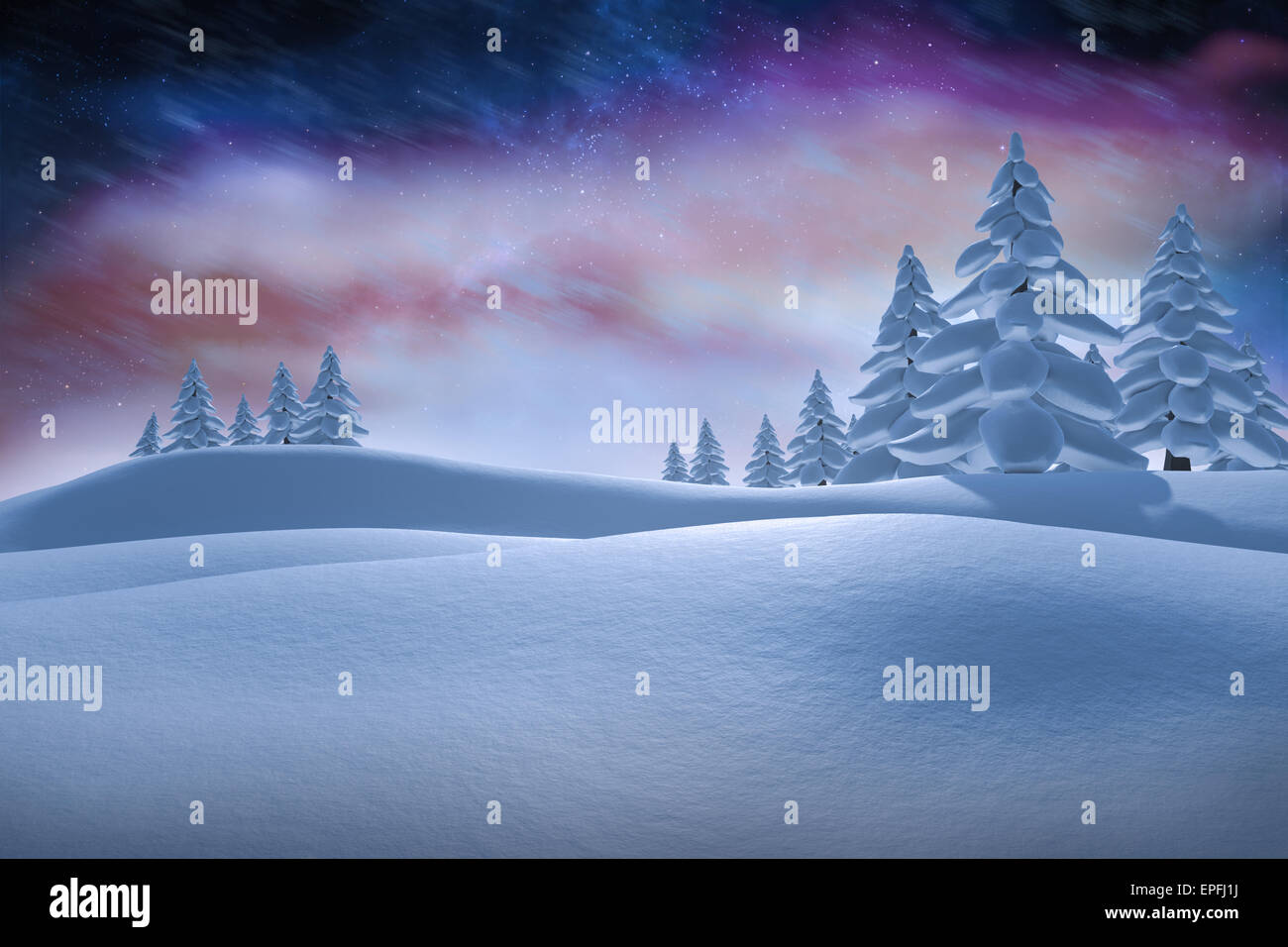 Composite image of white snowy landscape with fir trees Stock Photo - Alamy