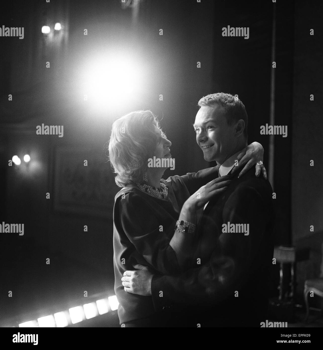 Marie Bell and Pierre Vaneck rehearse a scene from the production of Francoise Sagan's 'Les Violons, Parfois' at the Piccadily Theatre in London's West End to mark the opening of a five week festival of French theatre.  20th February 1962. Stock Photo