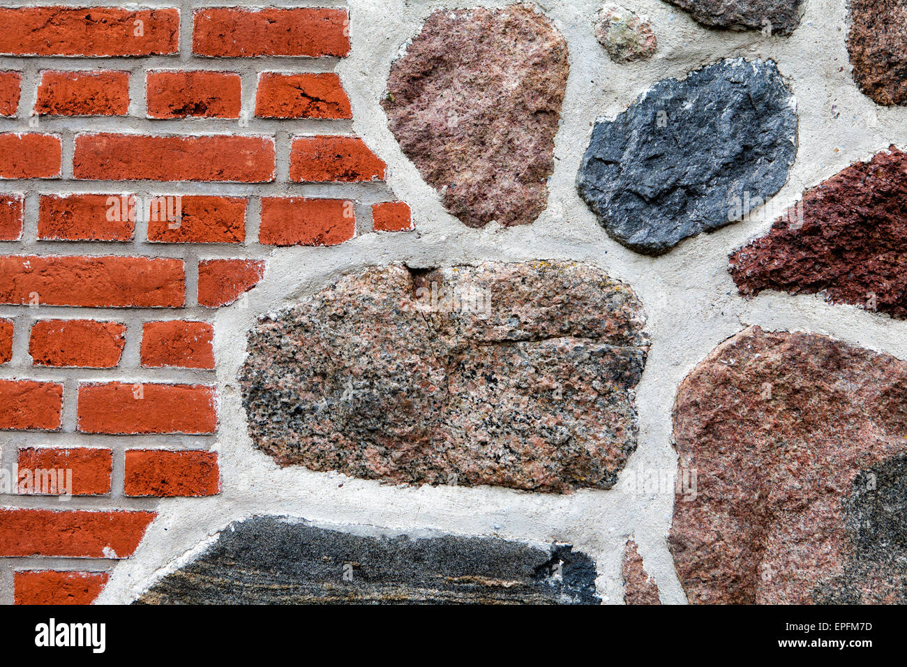 Stone wall made of erratics and bricks, Lower Saxony, Germany, Europe Stock Photo