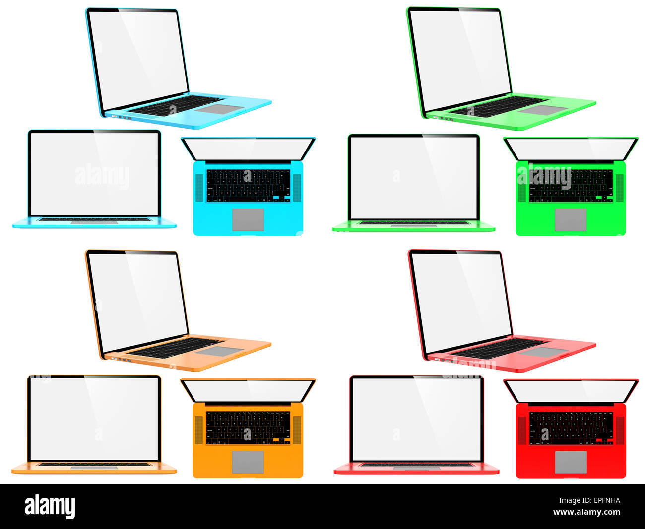 Set of Color Modern Laptops. Isolated on White Stock Photo - Alamy