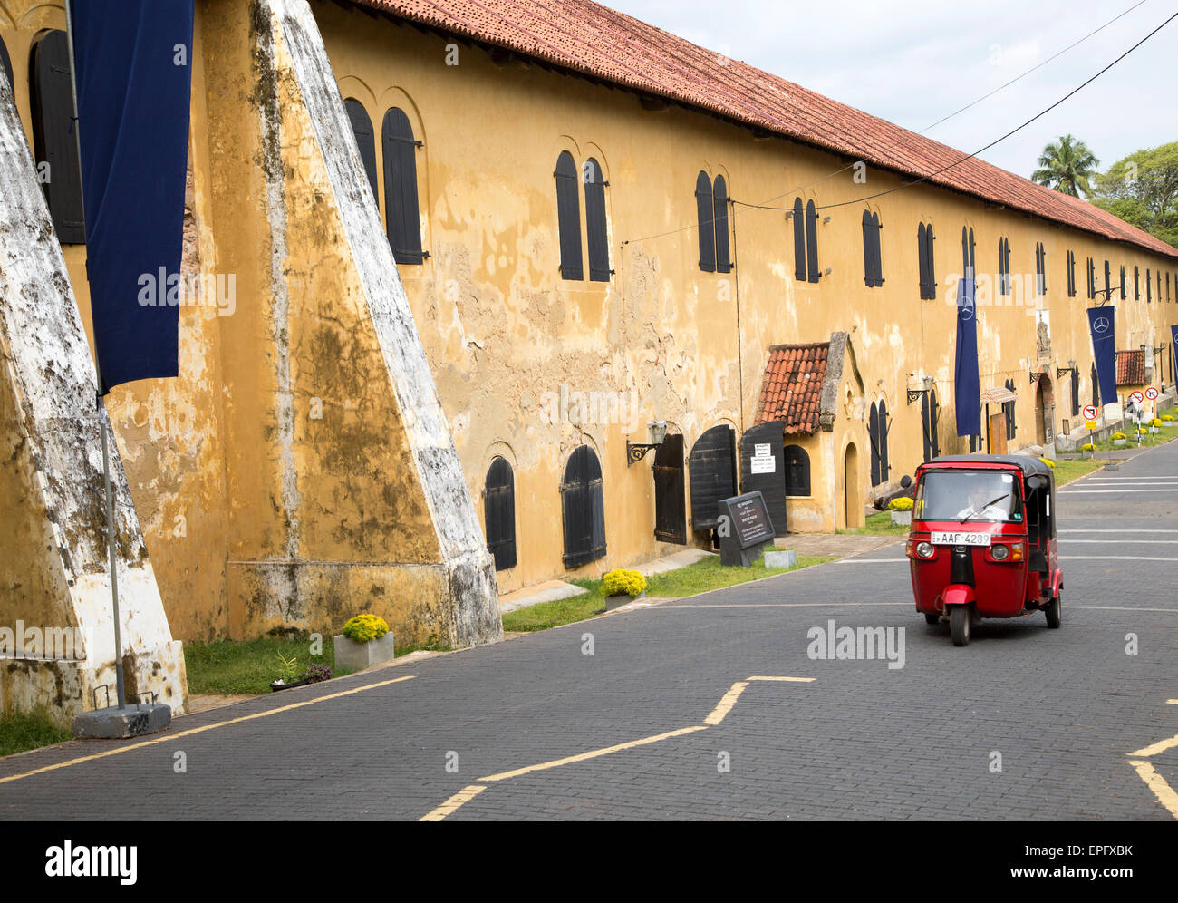 Motorised rickshaw by fort walls inside the historic town of Galle, Sri Lanka, Asia Stock Photo