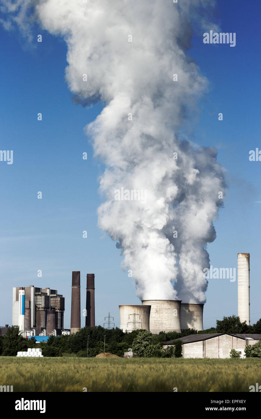 Brown coal fuel power station emission Stock Photo