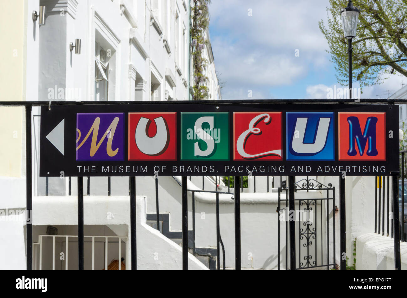 A sign for the Museum of Brands, Packaging and Advertising in Notting Hill, London. Stock Photo