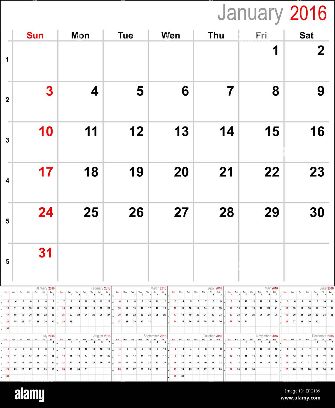 Vector calendar for 2016 Stock Vector Image & Art - Alamy