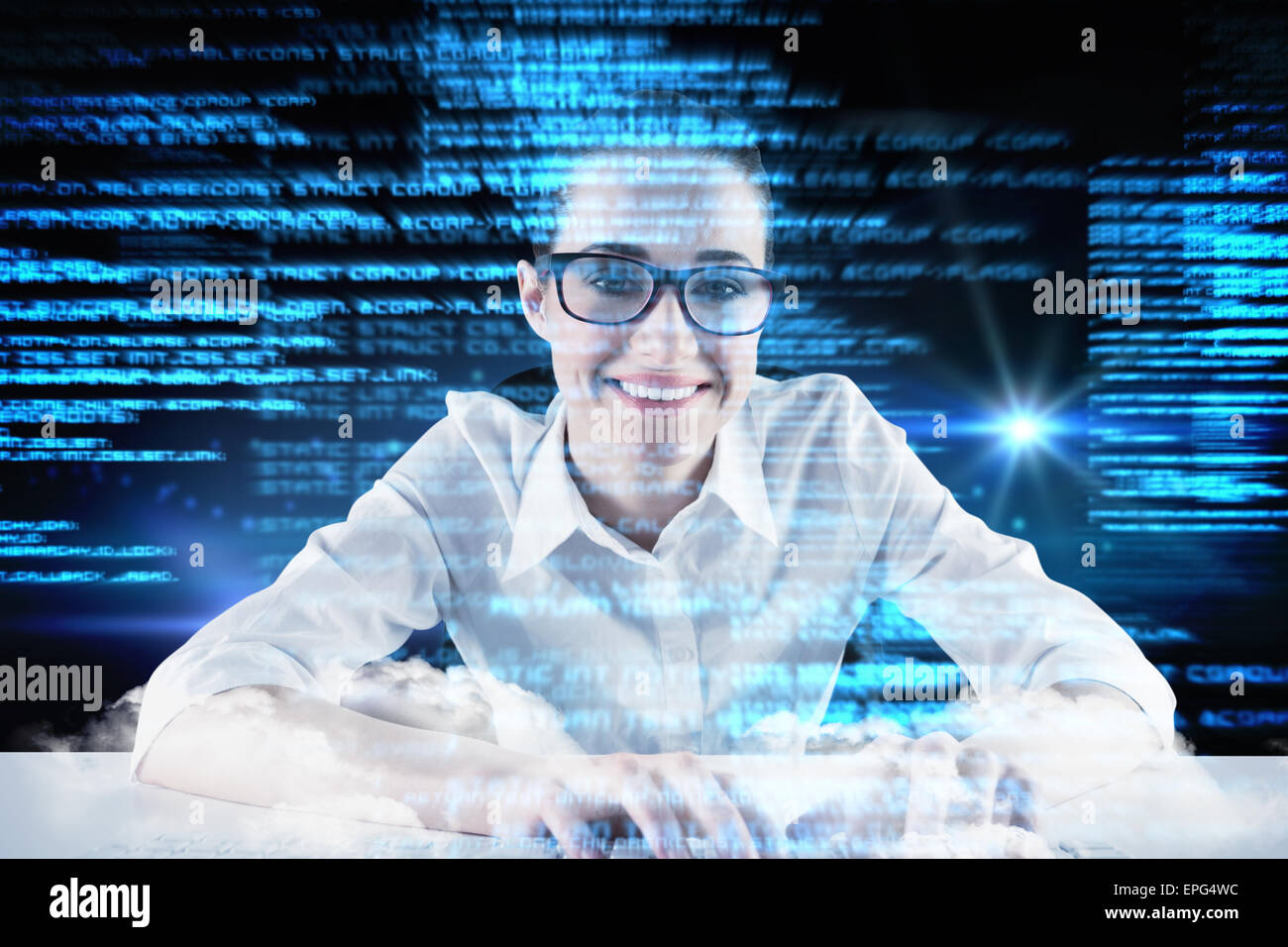 Composite image of businesswoman typing on a keyboard Stock Photo - Alamy