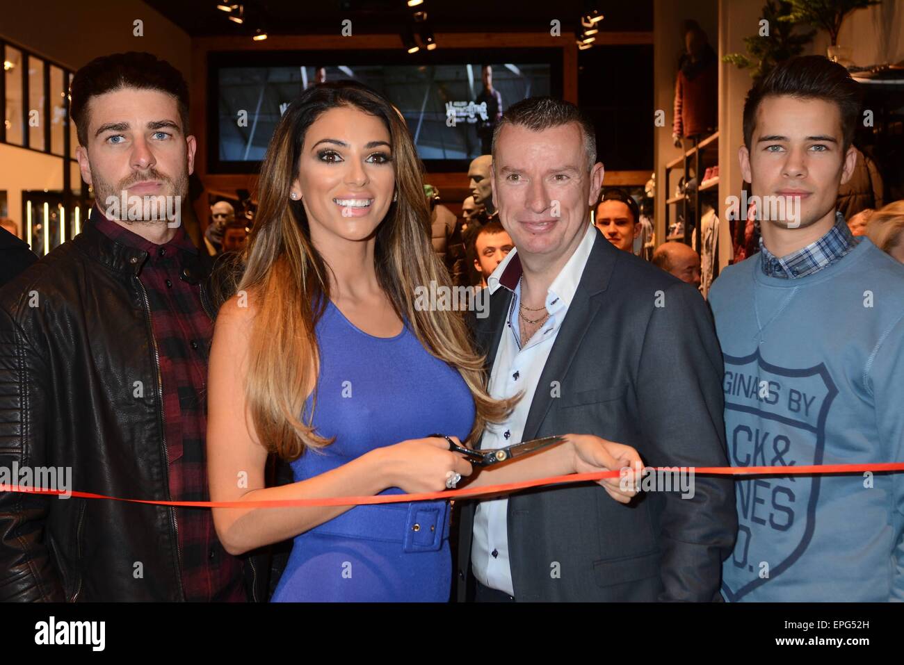 FHM model Georgia Salpa wearing her huge engagement ring while cutting the  red ribbon on the new JACK & JONES flagship store in the Dundrum Town Centre,  Dublin, Ireland - 13.11.14. Featuring: