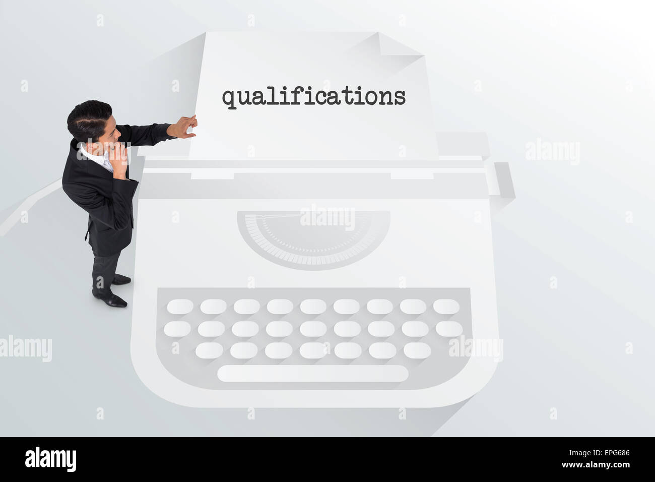 The word qualifications and thoughtful asian businessman Stock Photo ...