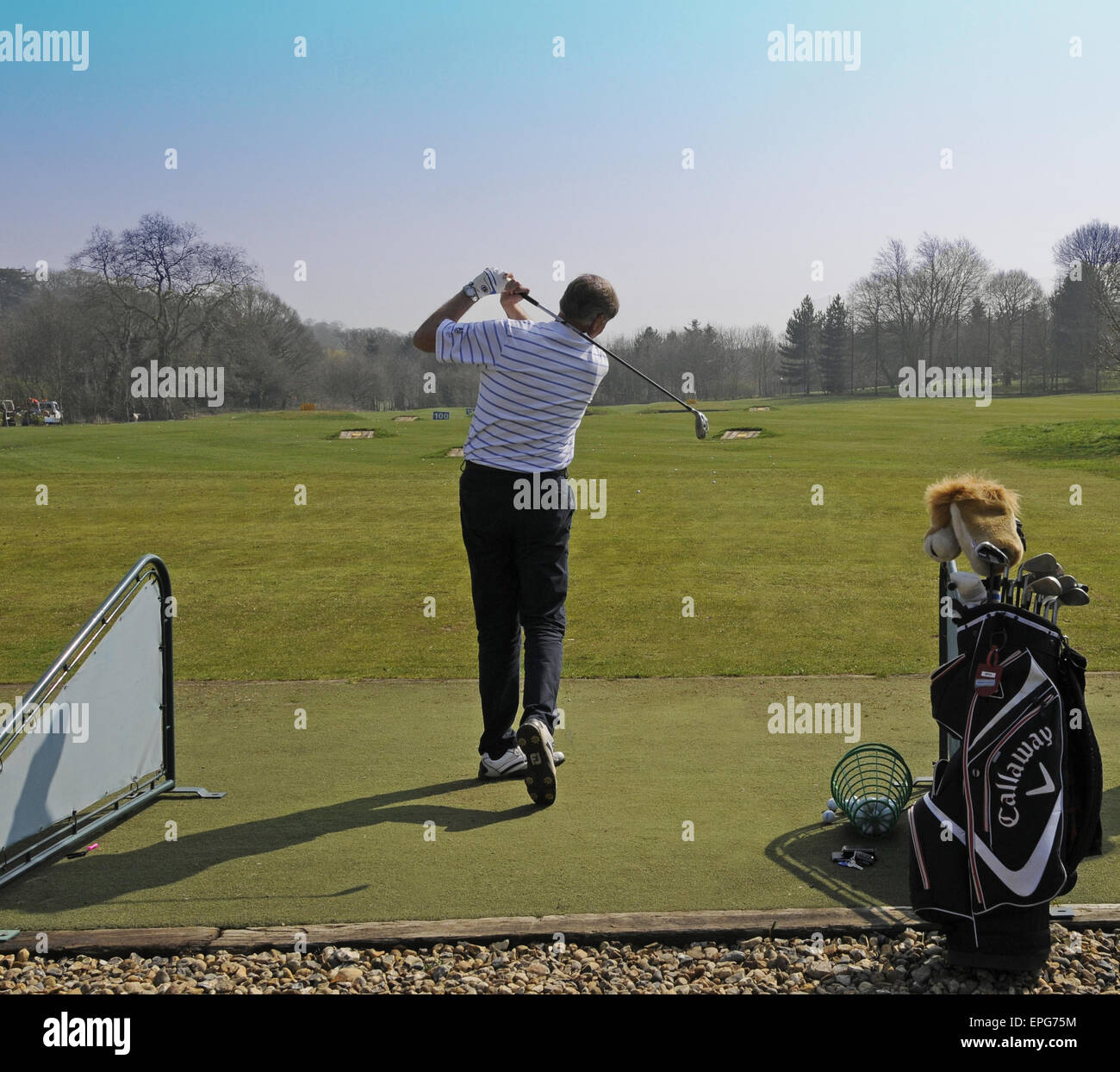 Male Golfer at the Practice Ground at Sundridge Park Golf Club Bromley Kent England Stock Photo