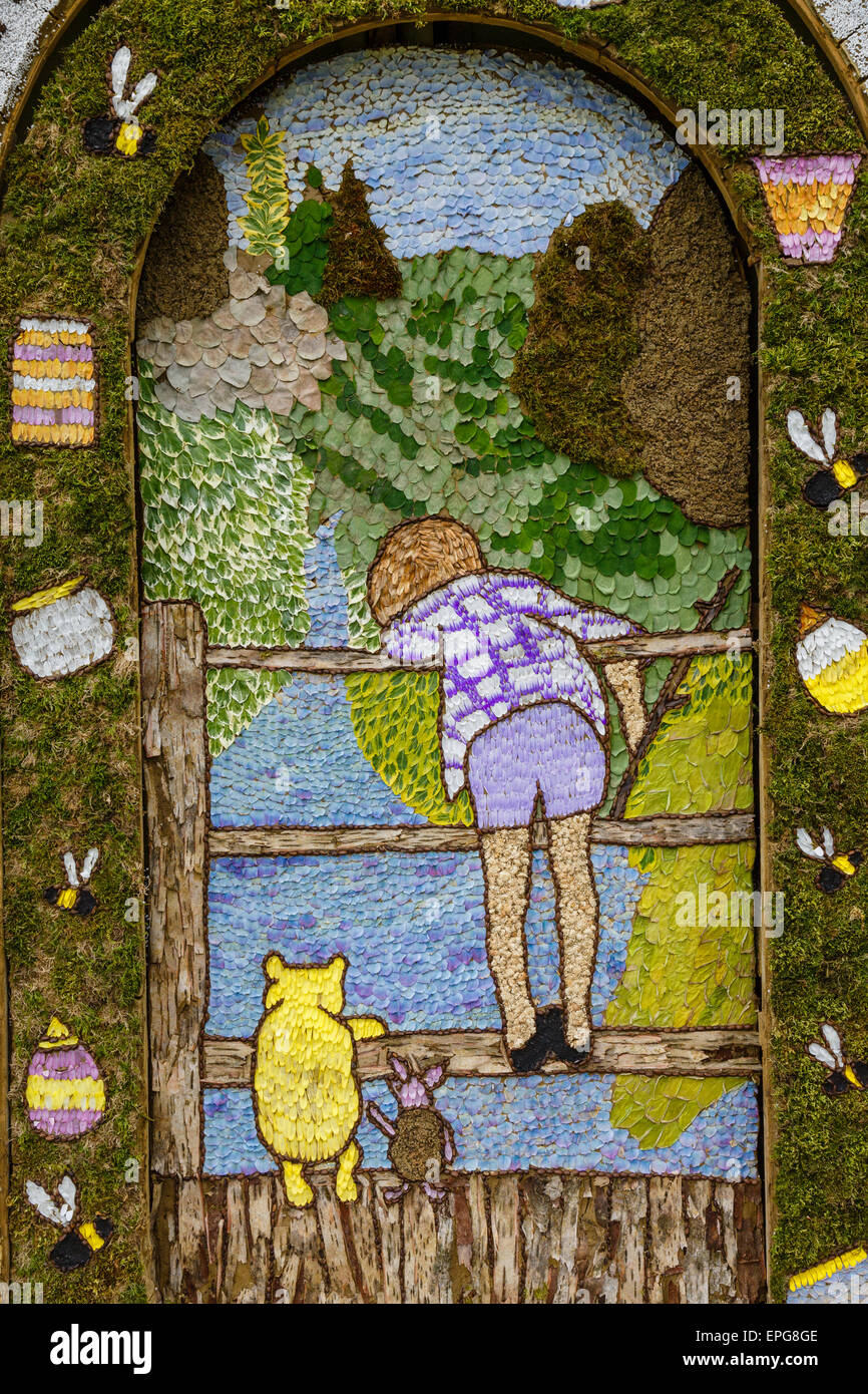 Tissington Well Dressing 2015 - a well dressing with a Winnie the Pooh motif, Peak District, Derbyshire. Stock Photo