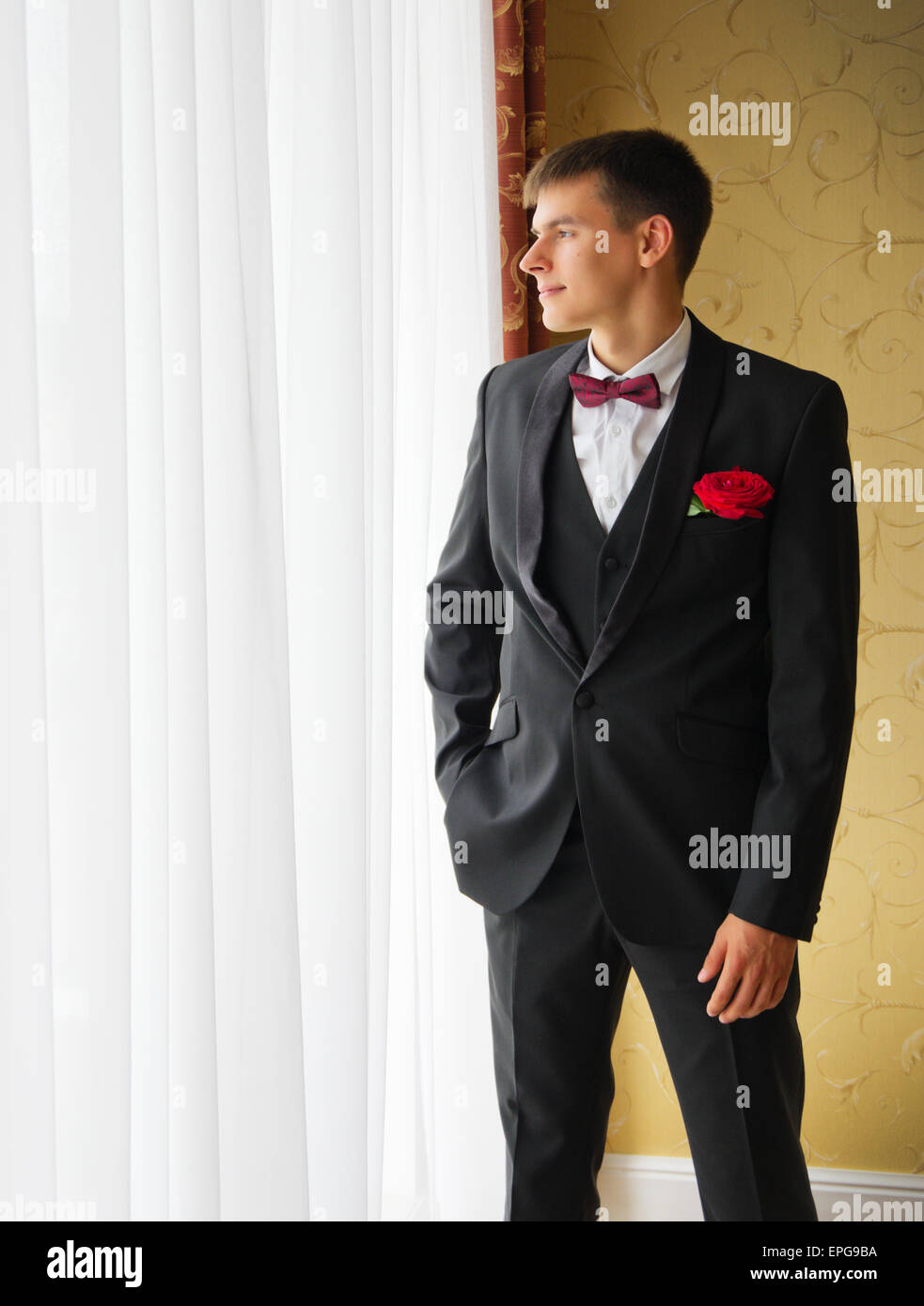 Black necktie tuxedo shirt hi-res stock 