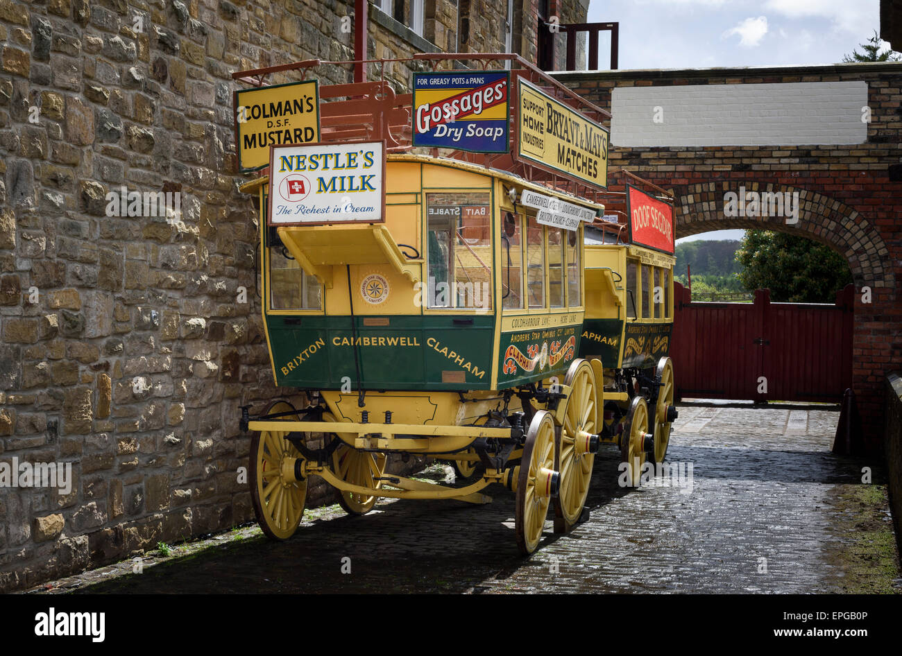 Two Victorian Horse Drawn Omnibuses Stock Photo