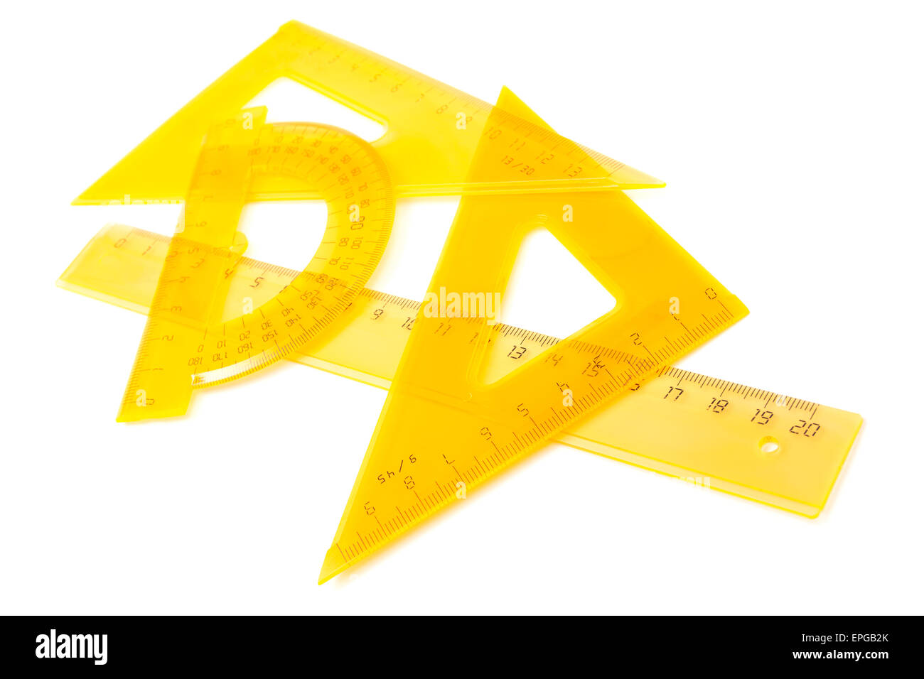 yellow set of measuring tools Stock Photo Alamy