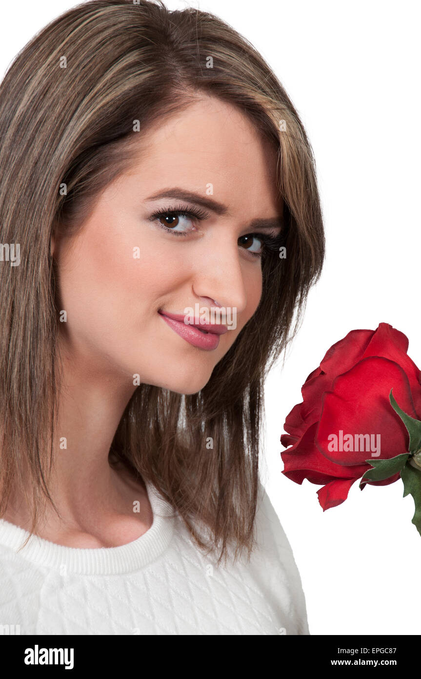 Woman Holding Rose Stock Photo