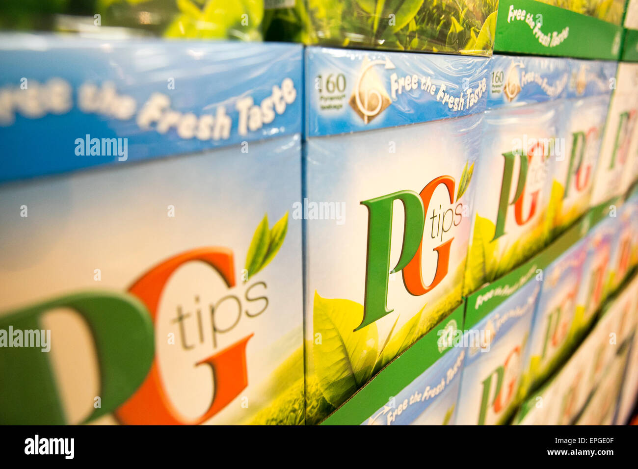 Boxes of PG Tips tea bags in a supermarket Stock Photo