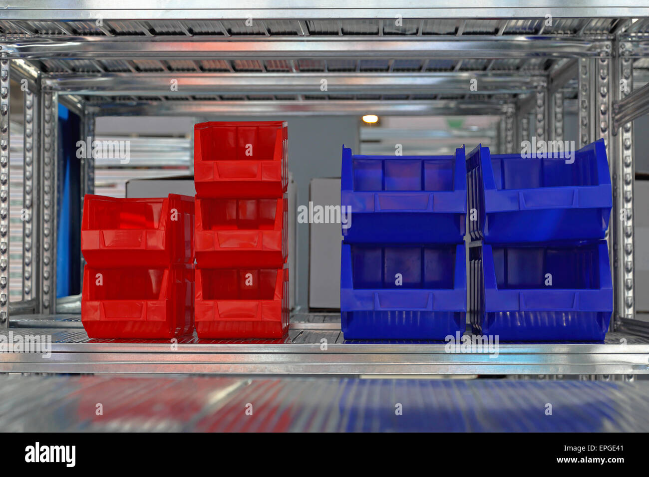 Sorting bins shelf Stock Photo Alamy