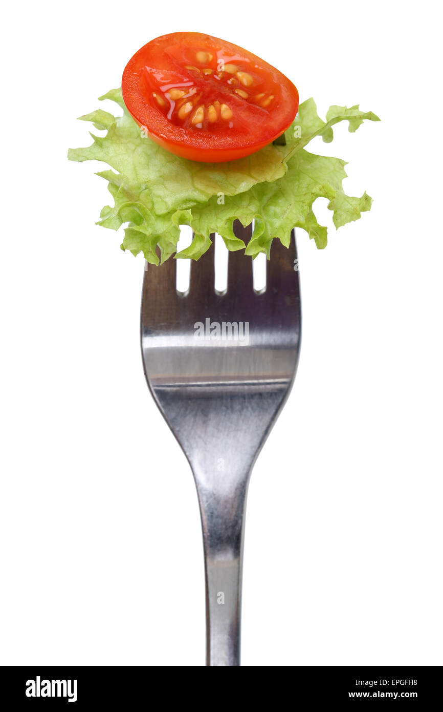 Vegetarisch oder vegan Salat essen mit Gabel freigestellt Stock Photo