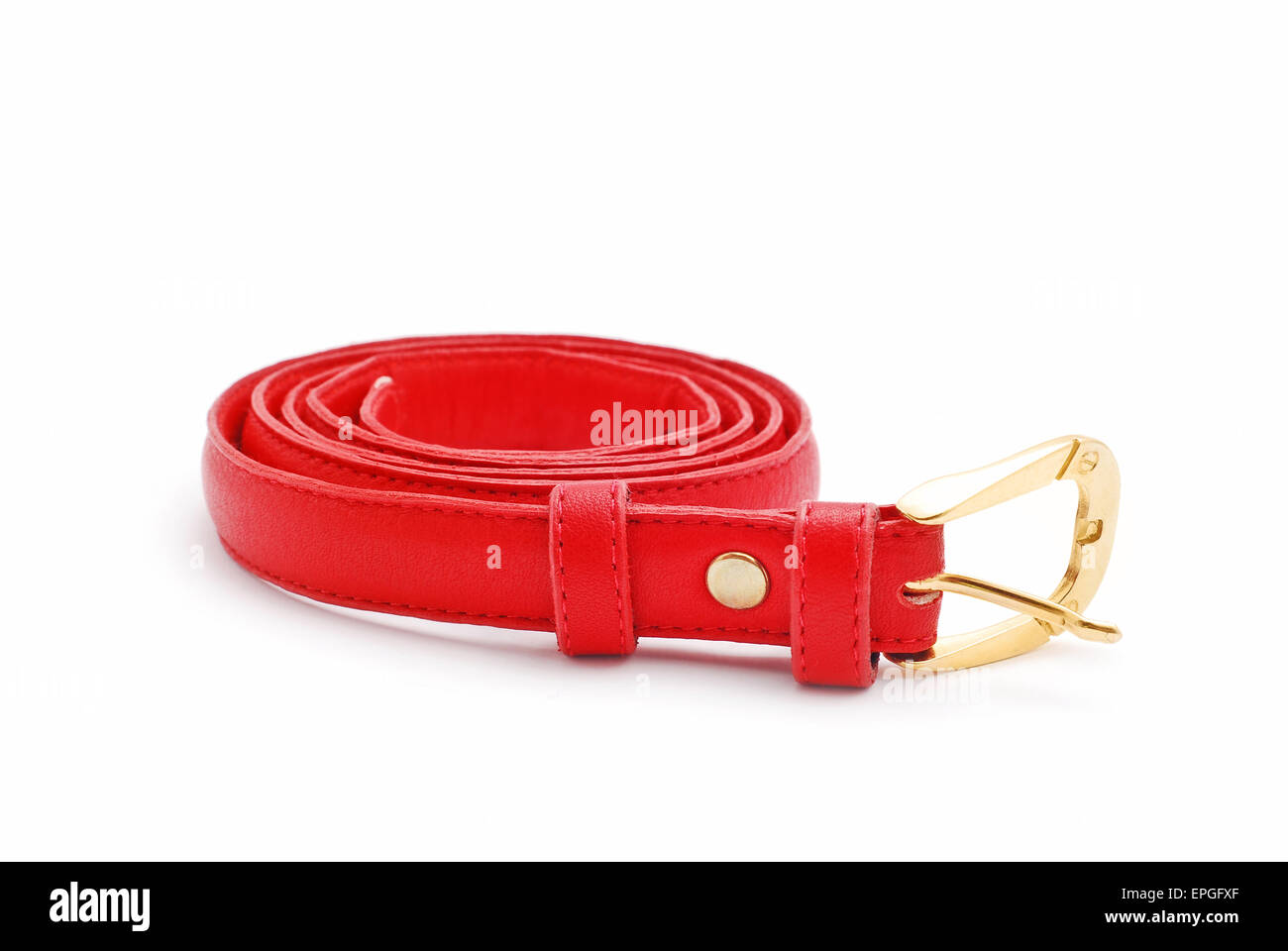 red woman leather belt on white Stock Photo
