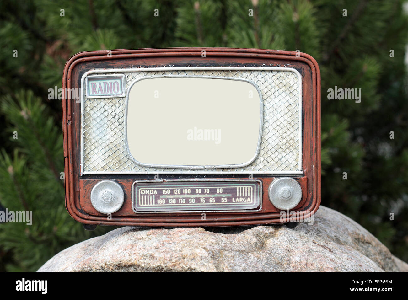 Vintage frame for the photo in the form of old radio on a green background. Stock Photo