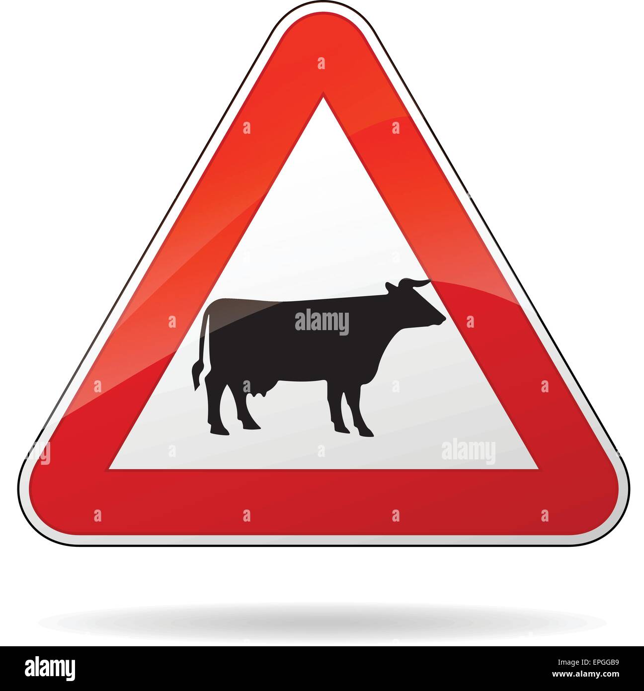 illustration of triangular warning sign for cows Stock Vector