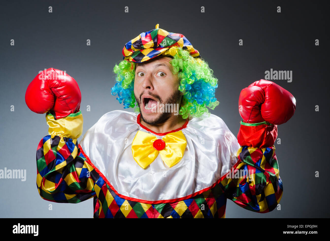 Funny clown with boxing gloves Stock Photo Alamy