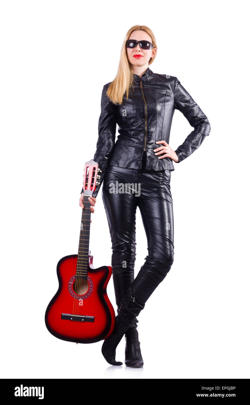 woman in leather suit