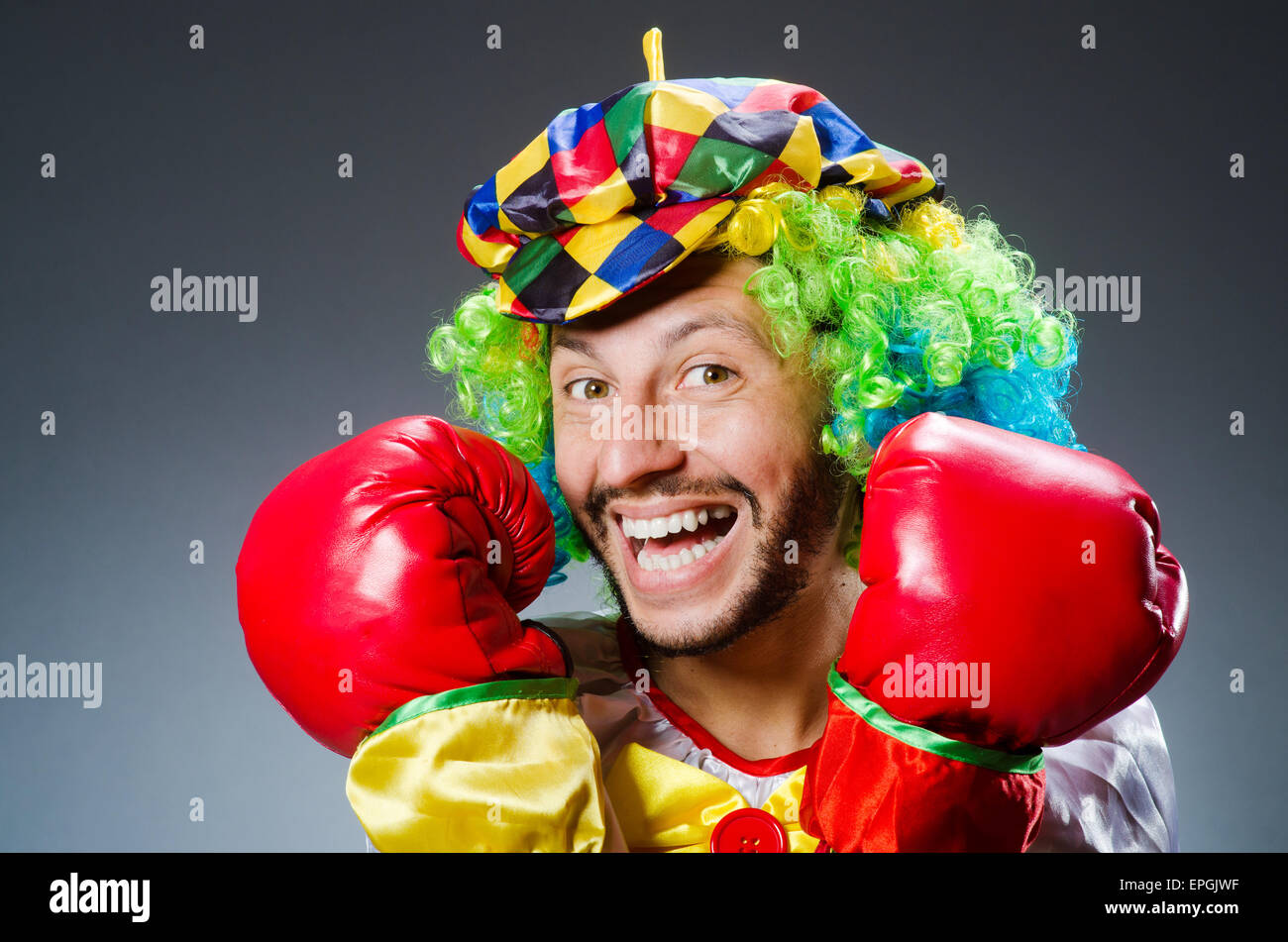 Funny clown with boxing gloves Stock Photo Alamy