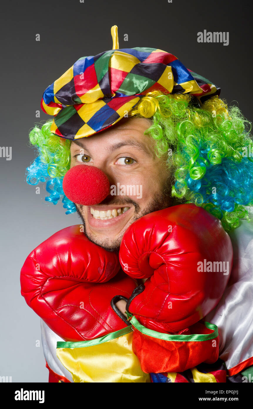 Funny clown with boxing gloves Stock Photo Alamy