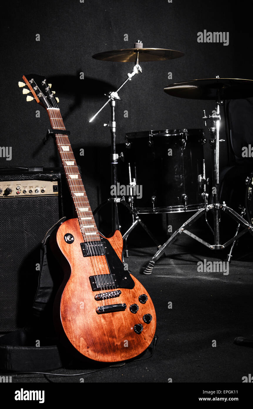 Set of musical instruments during concert Stock Photo Alamy
