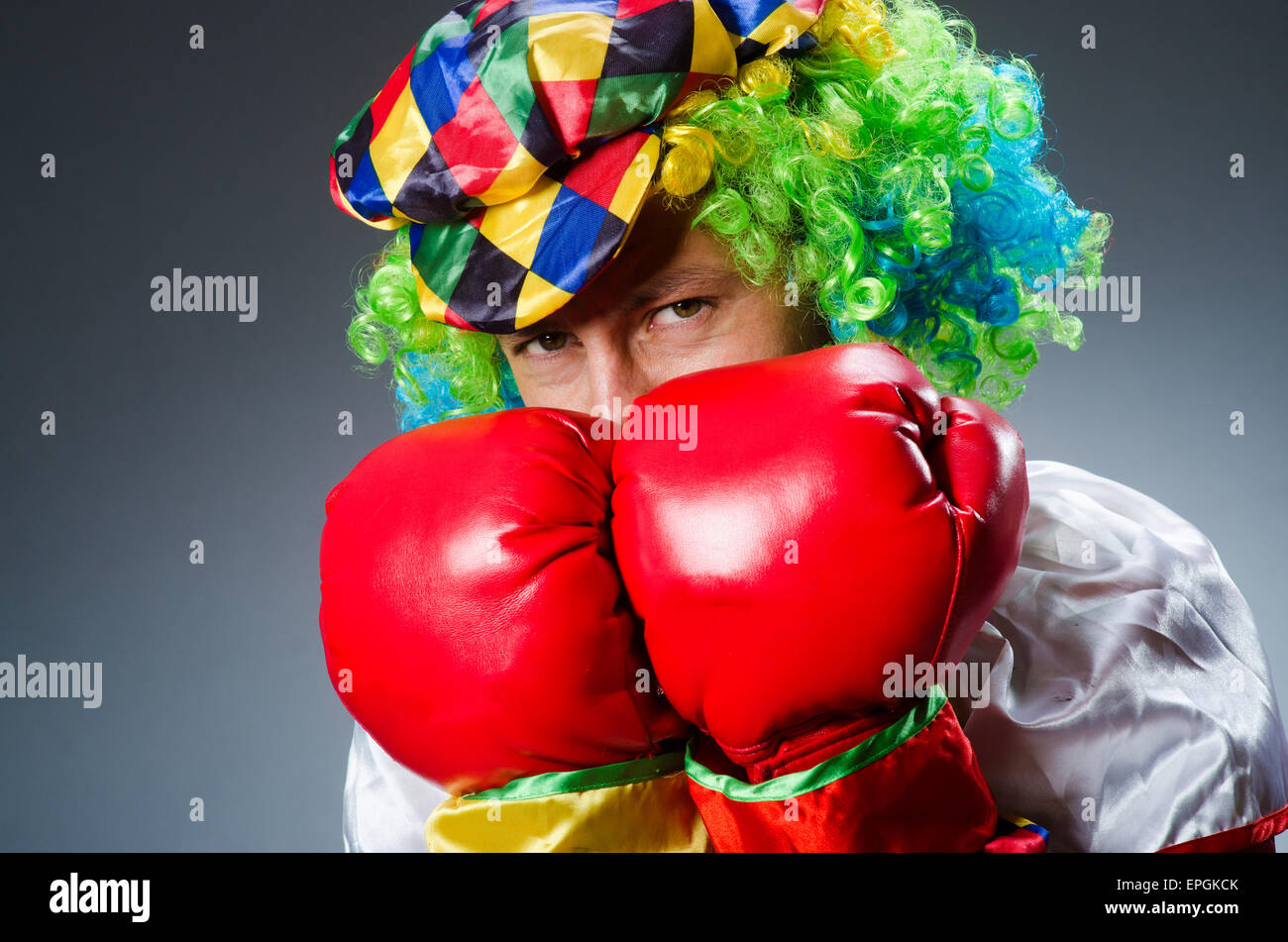Funny clown with boxing gloves Stock Photo Alamy