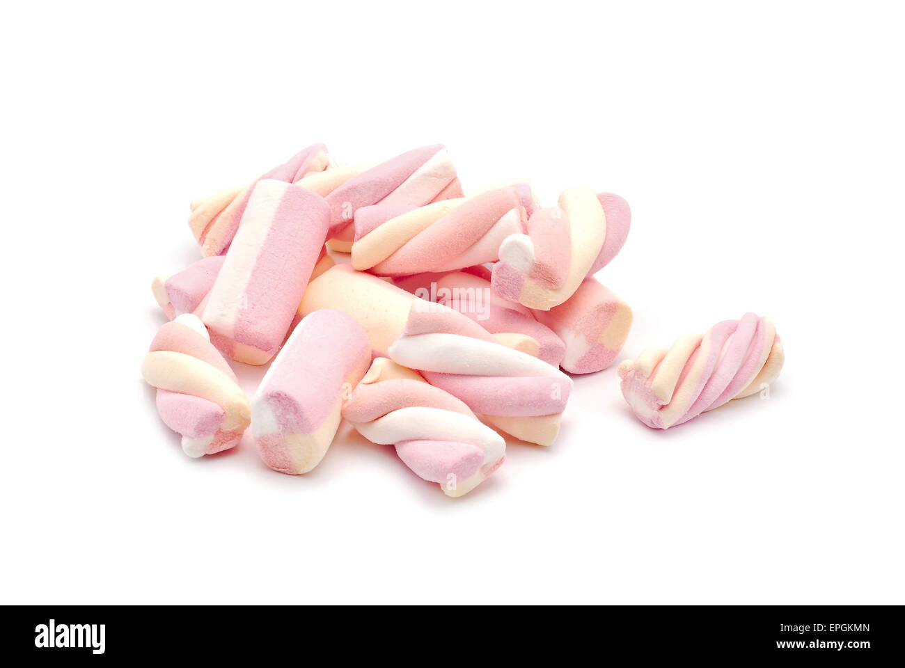assorted marshmallows on white background Stock Photo