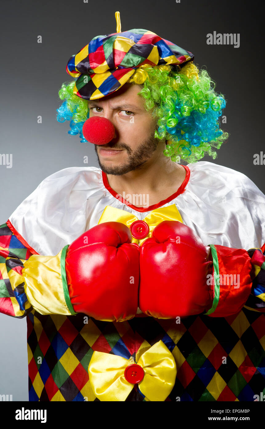 Funny clown with boxing gloves Stock Photo - Alamy