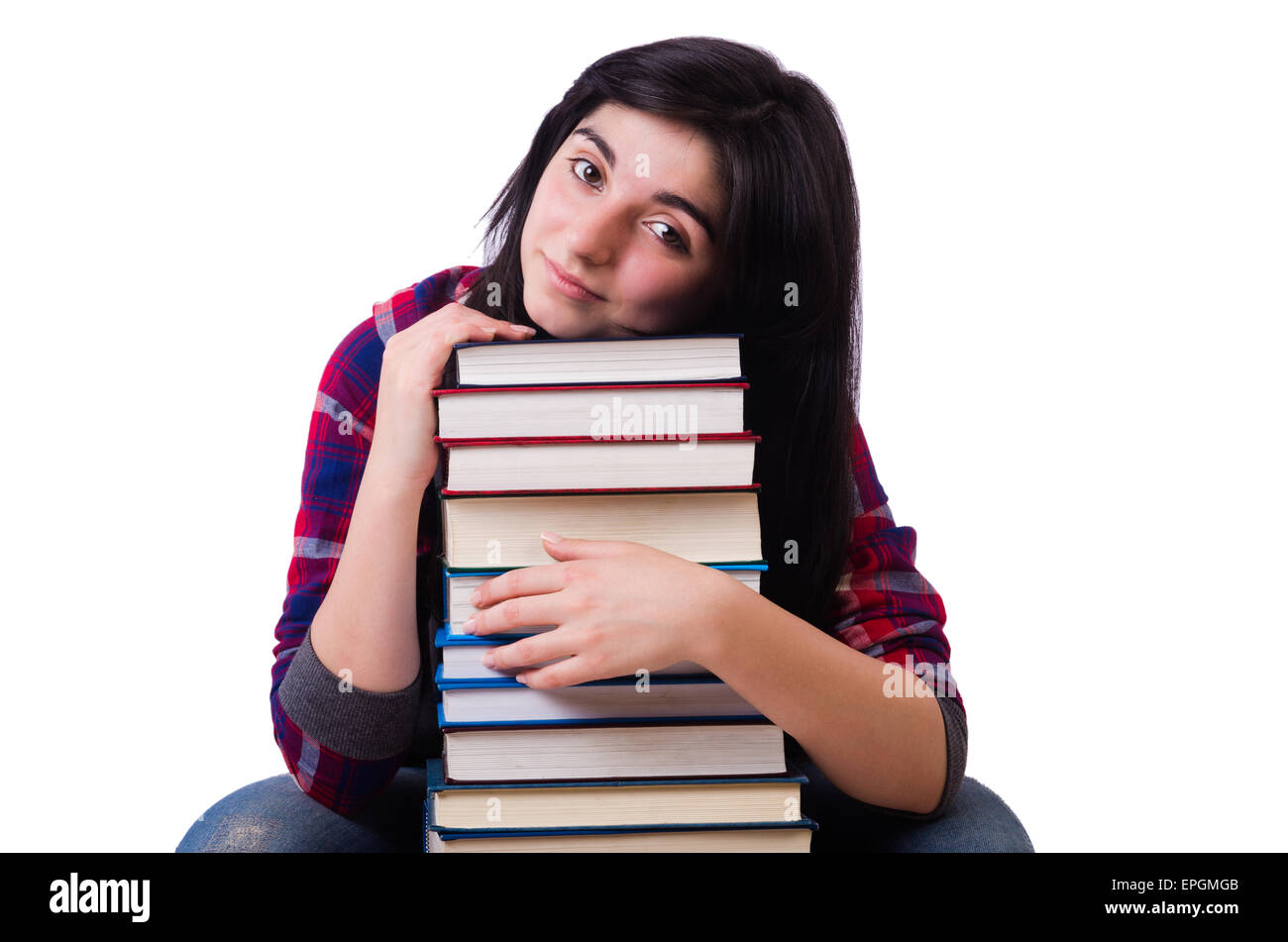 Young student with books isolated on white Stock Photo - Alamy