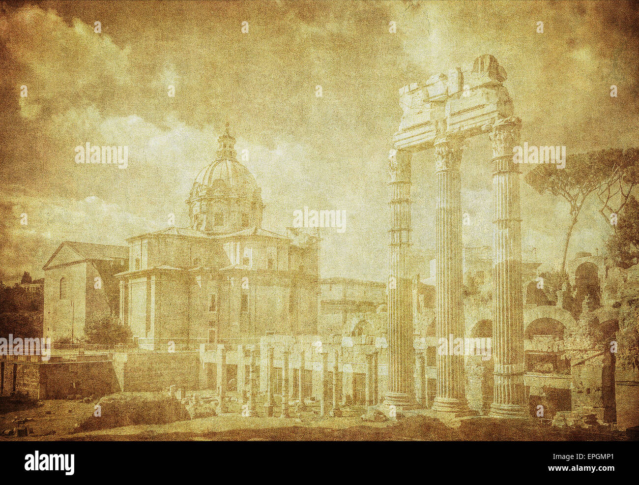 Ancient roman historical image - Vintage Image Of Ancient Roman Forums In Rome Italy EPGMP1
