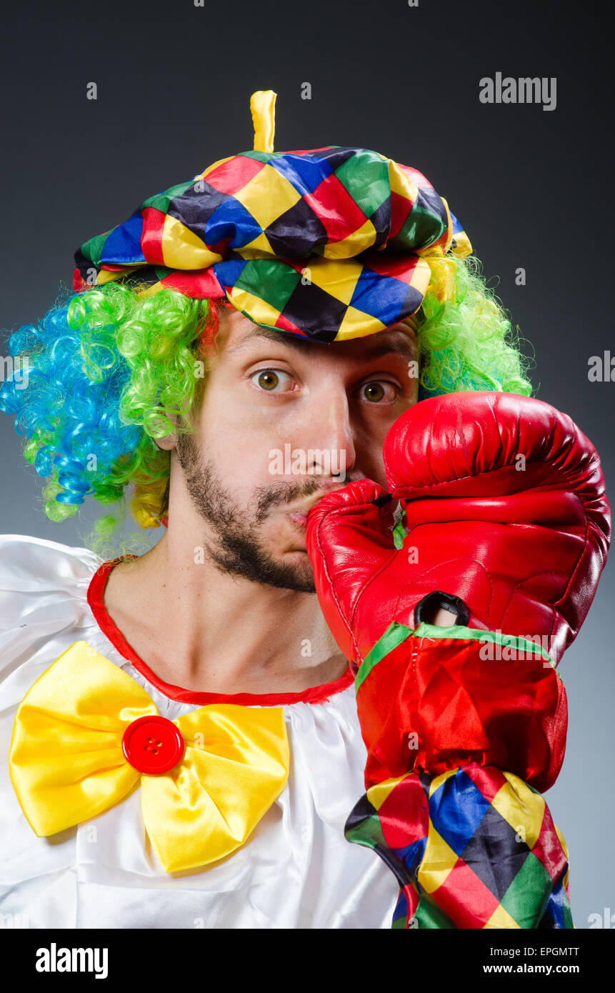 Funny clown with boxing gloves Stock Photo Alamy