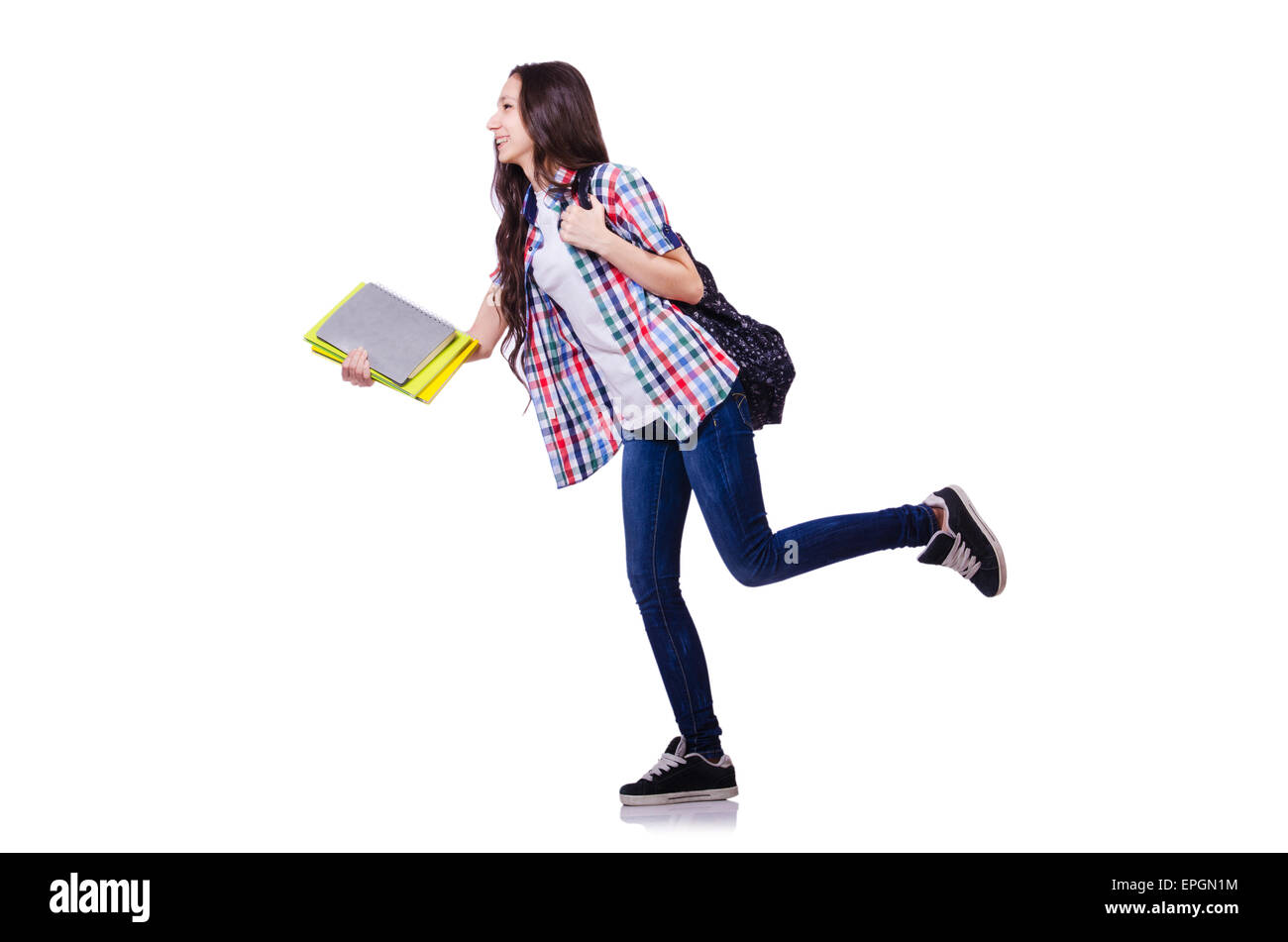 Young student with books isolated on the white Stock Photo - Alamy