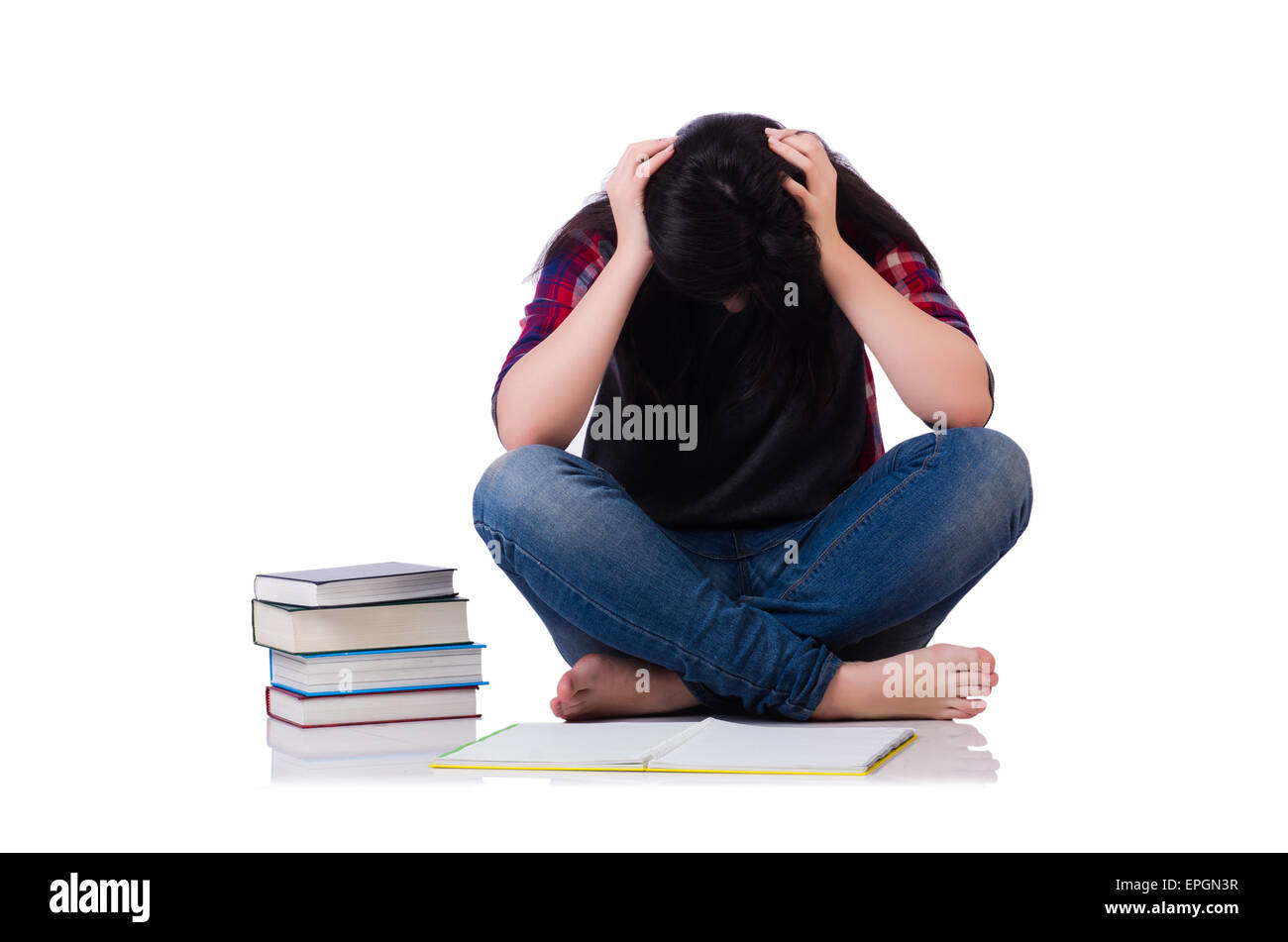 Young student with books isolated on white Stock Photo - Alamy