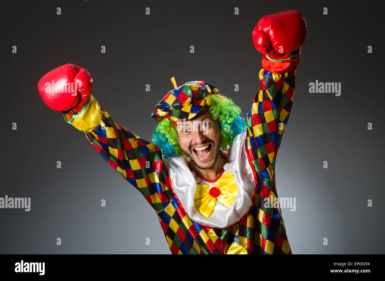 Funny clown with boxing gloves Stock Photo Alamy