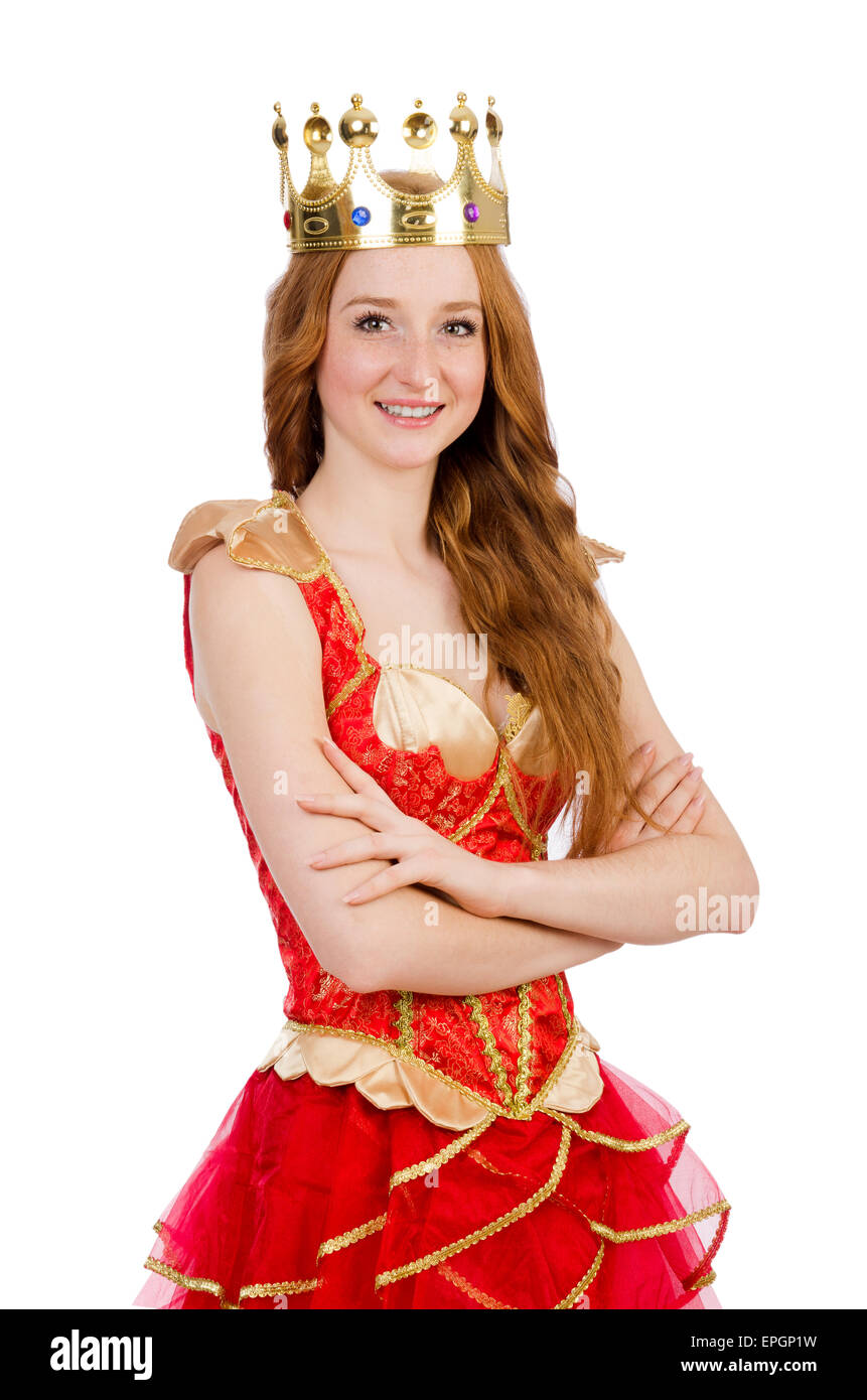 Queen in red dress isolated on white Stock Photo - Alamy