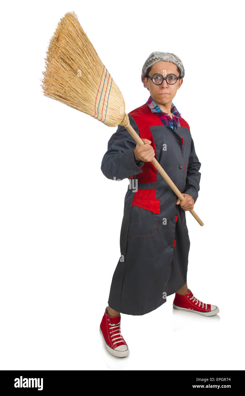 Funny janitor isolated on white Stock Photo - Alamy