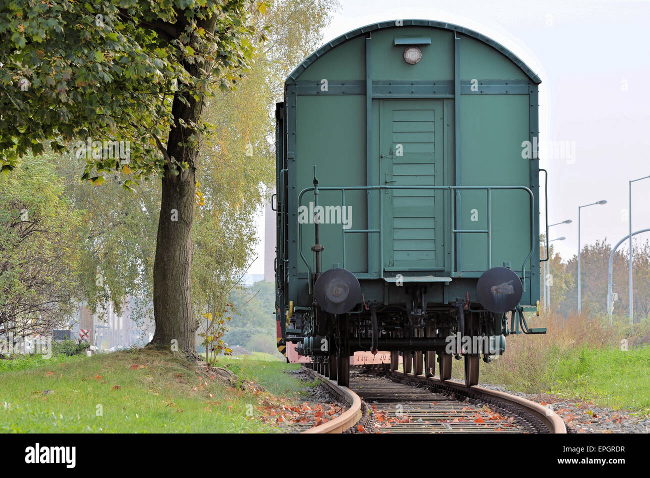 green historic railway wagon Stock Photo