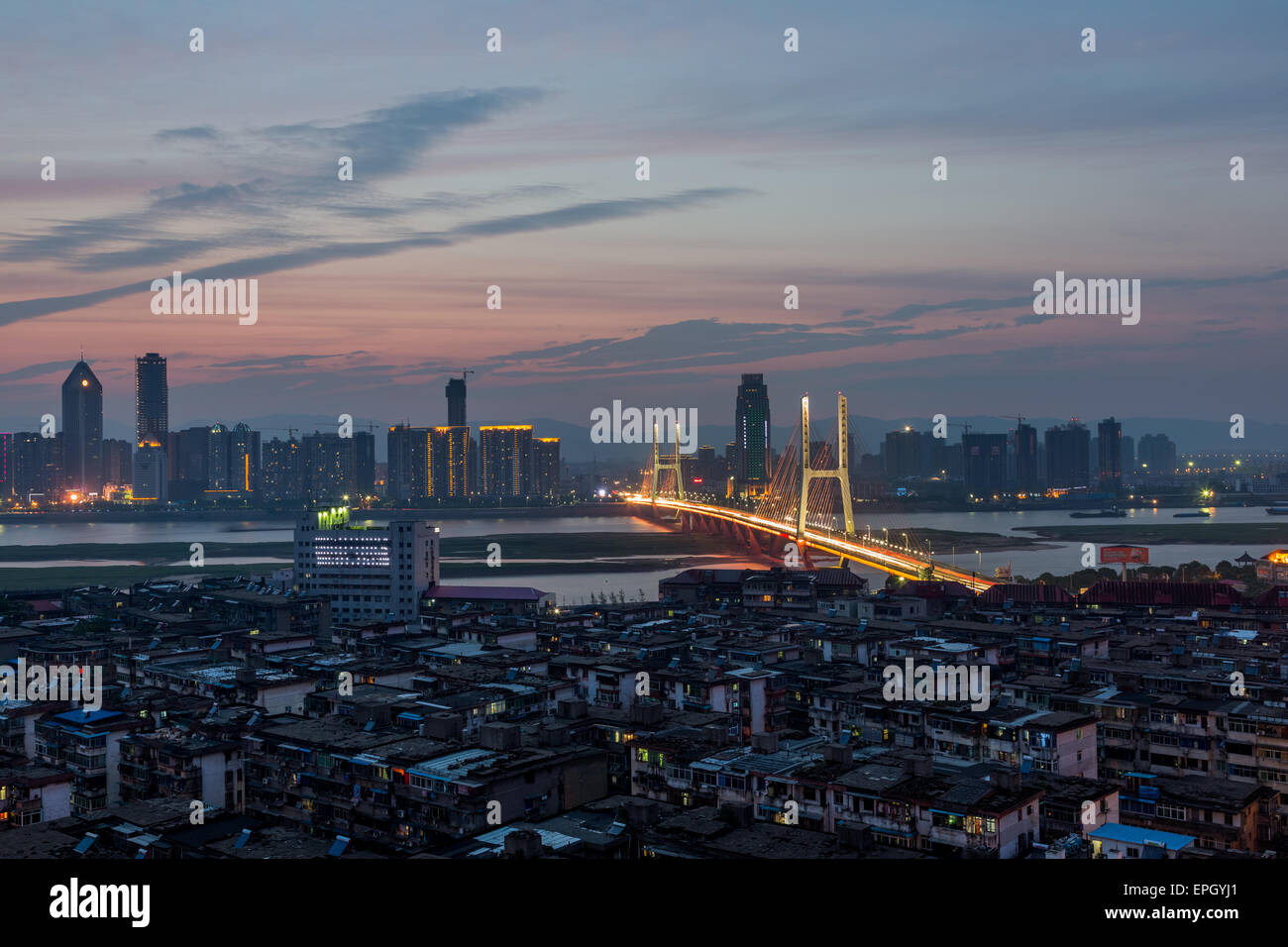 Aerial view of city at night Stock Photo - Alamy