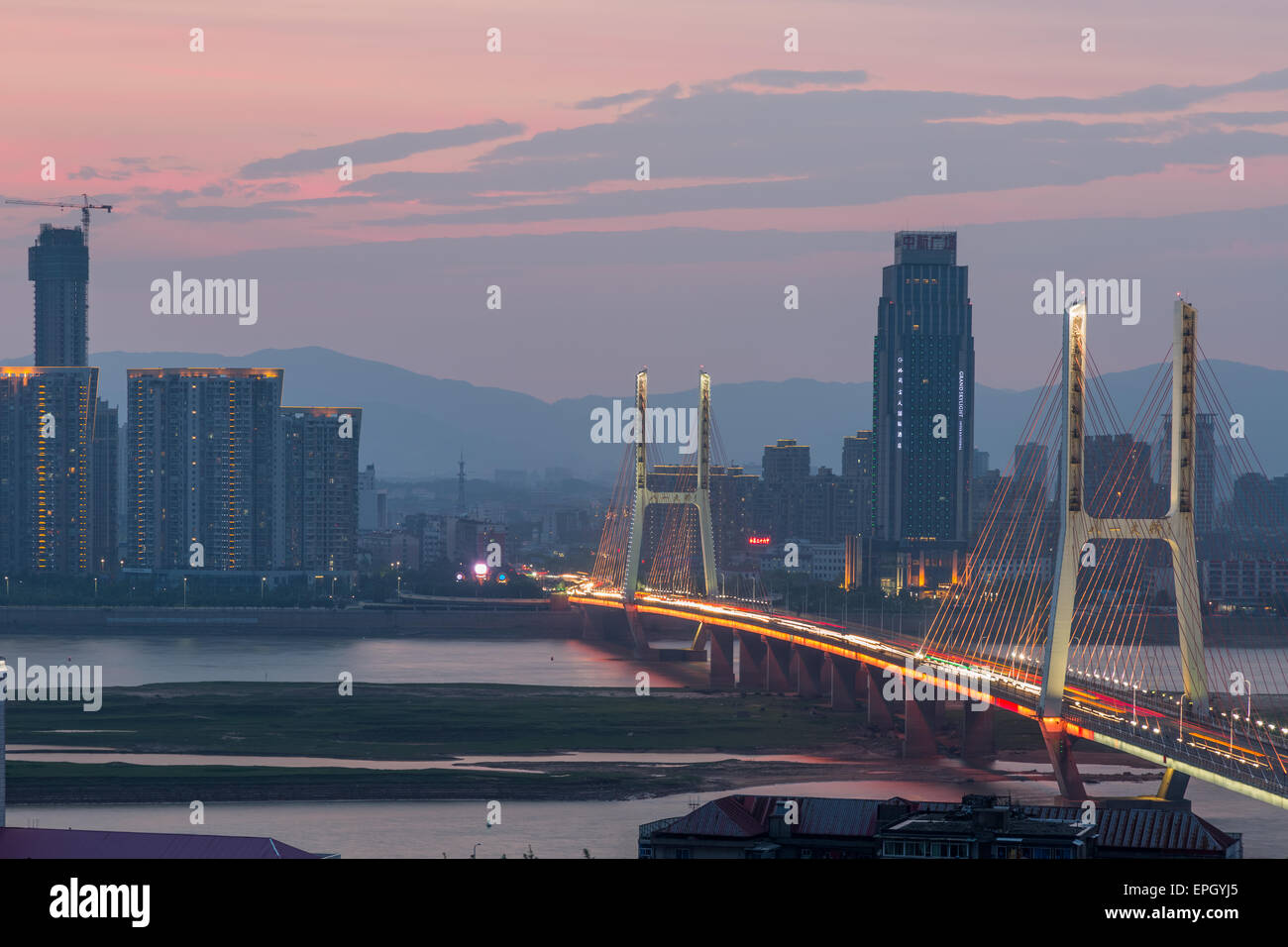 Aerial view of city at night Stock Photo - Alamy