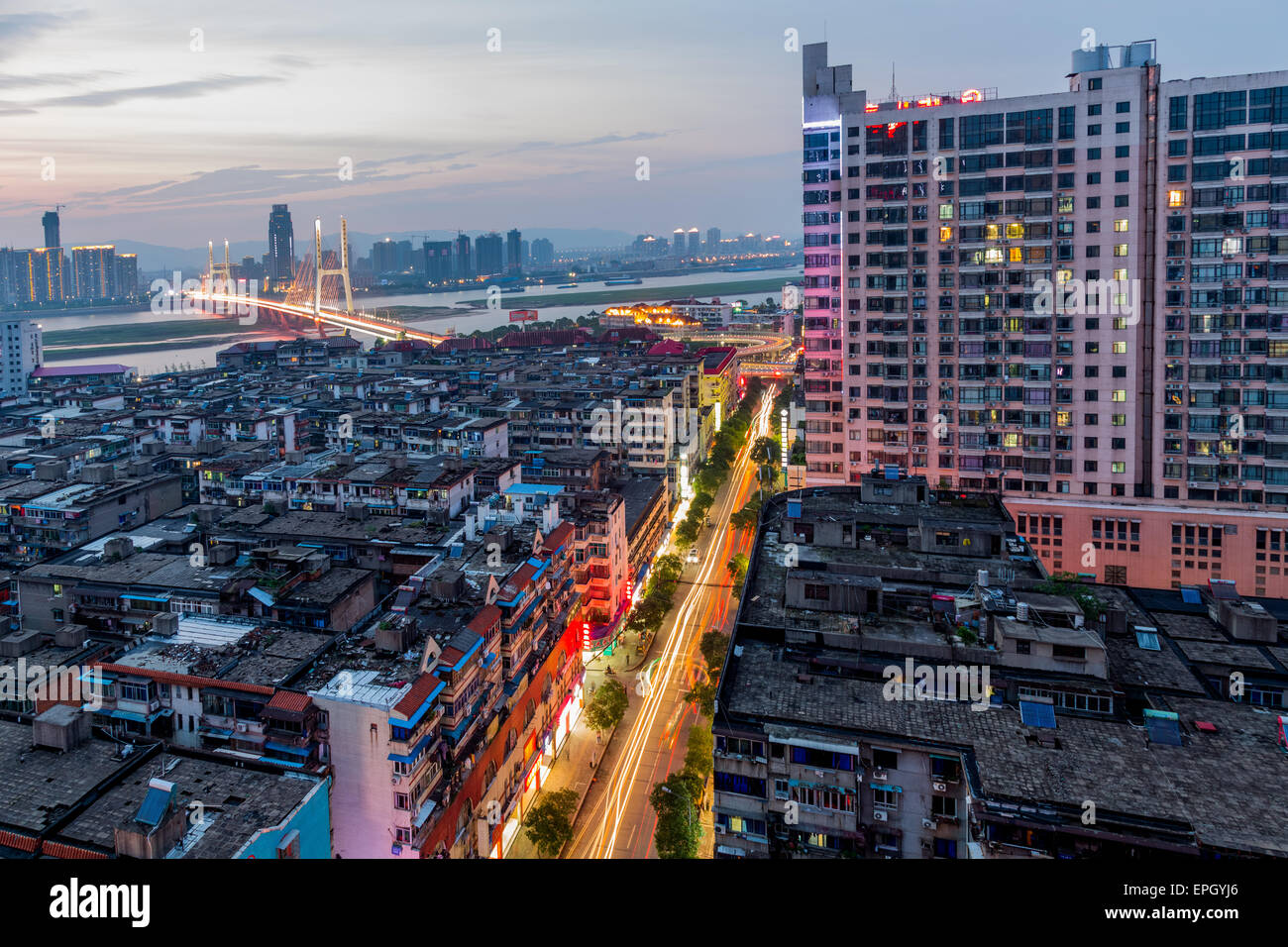 Aerial view of city at night Stock Photo - Alamy