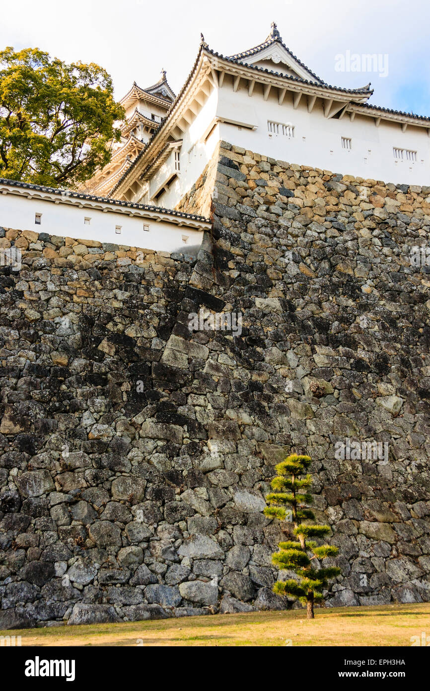 The highest stone walls, called the suicide quarter, of Himeji castle