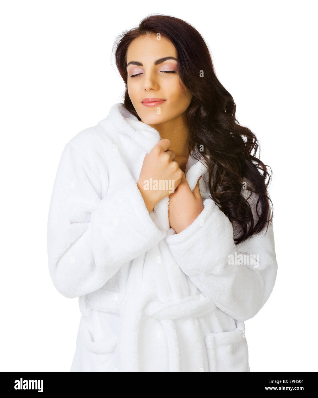 Young healthy girl with bathrobe isolated Stock Photo