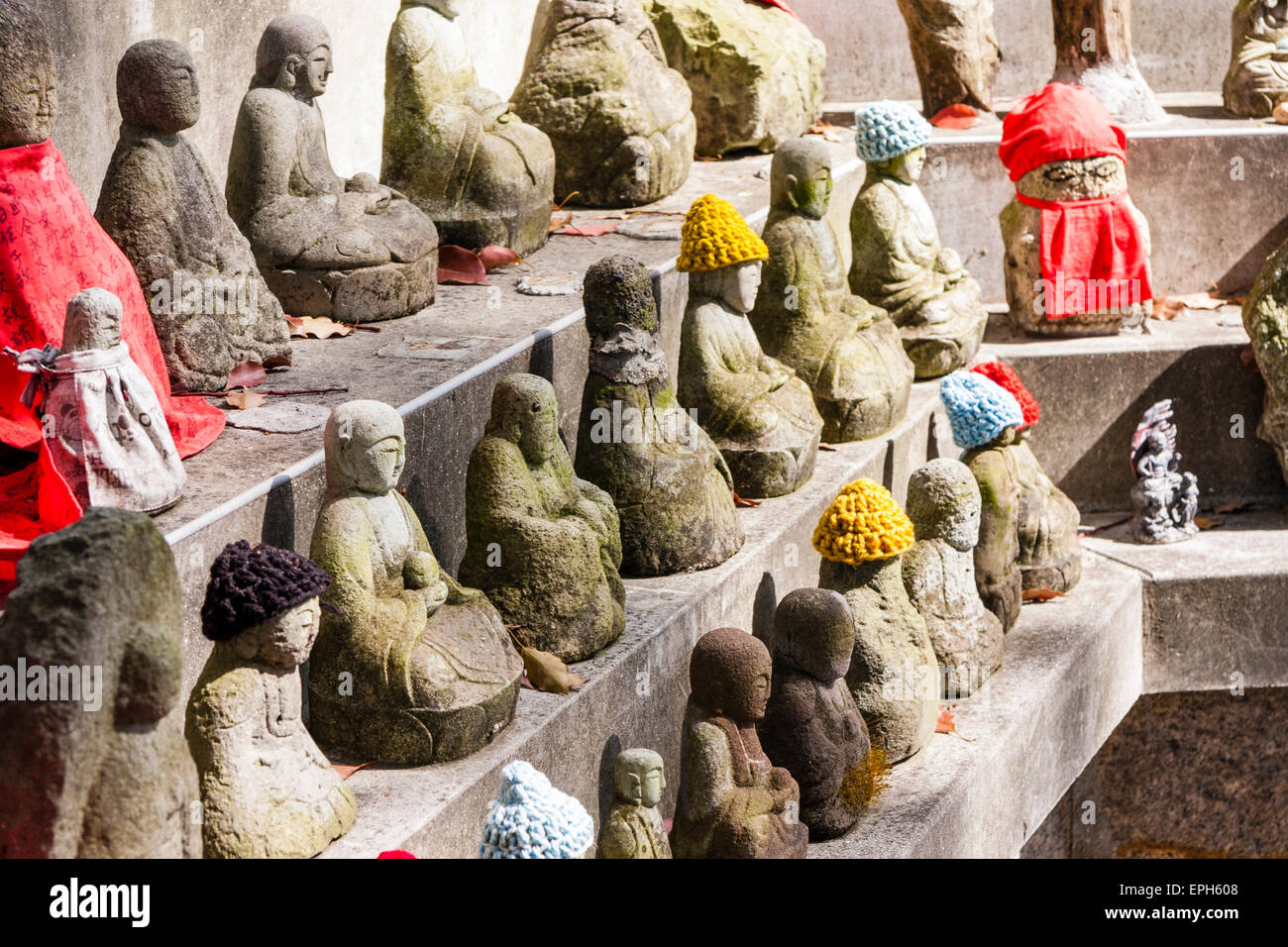 Stone steps with many Jizo bosatsu statues on. the small Japanese