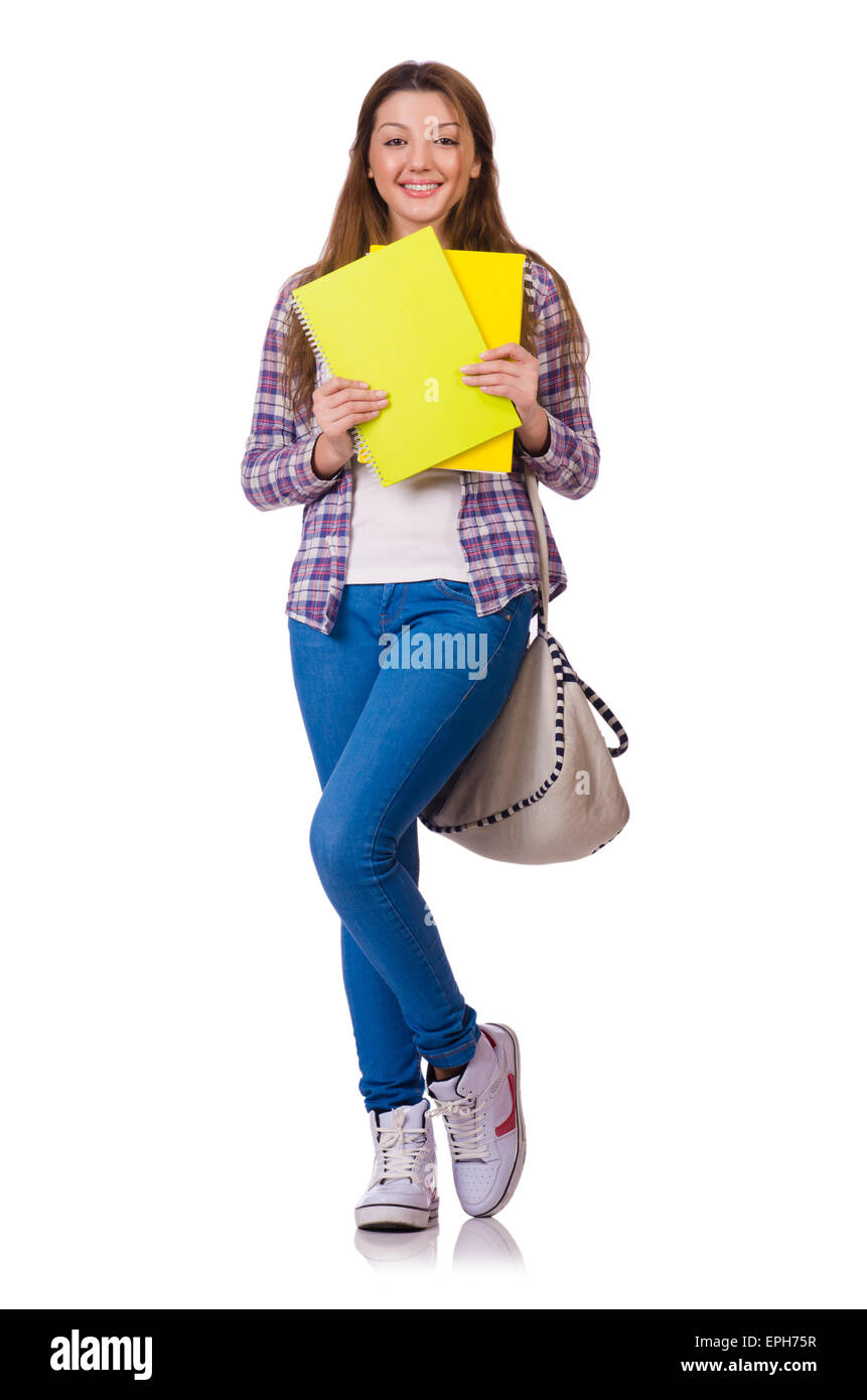 Young student with books isolated on the white Stock Photo - Alamy
