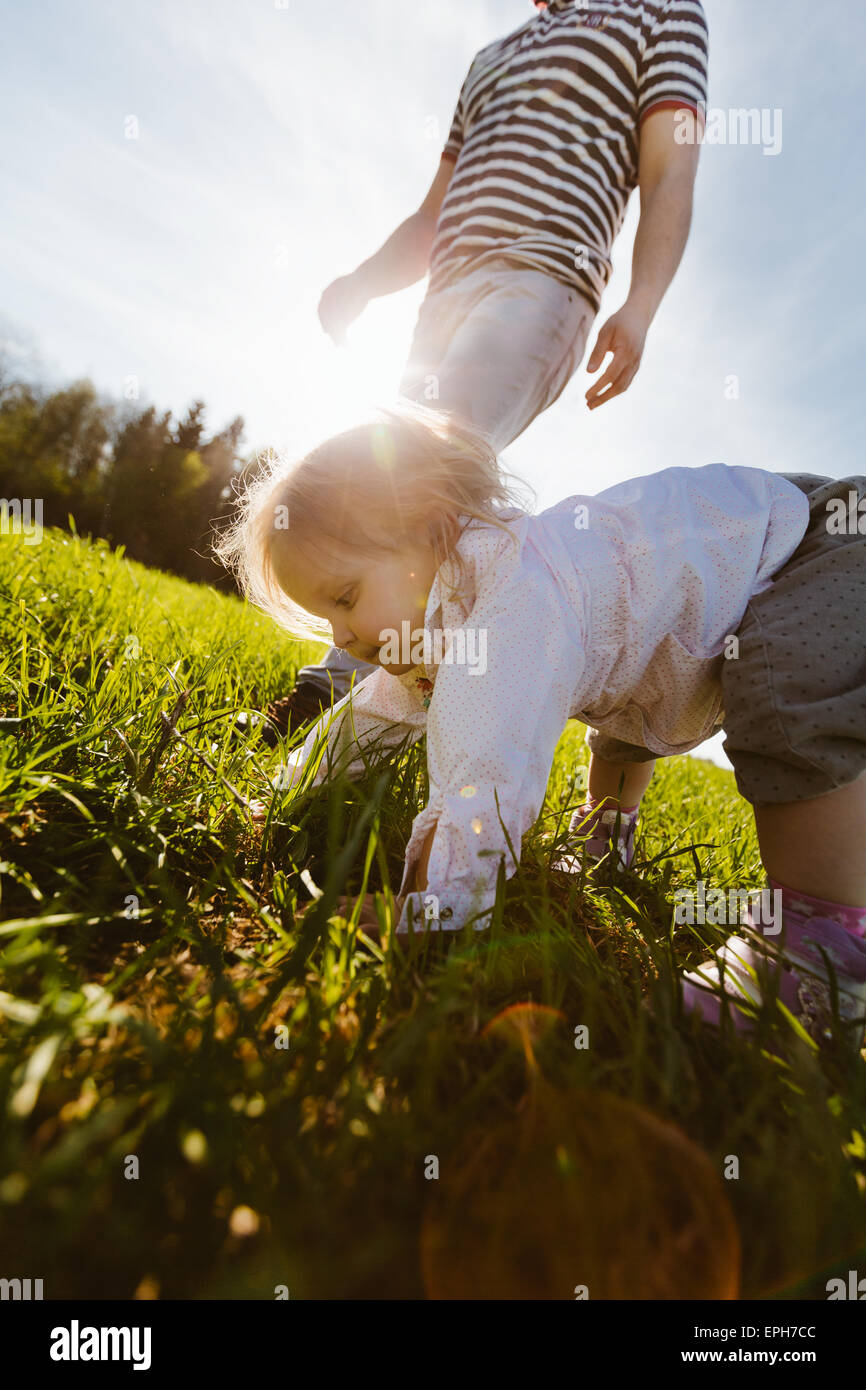 Little girl on all fours in the park Stock Photo - Alamy